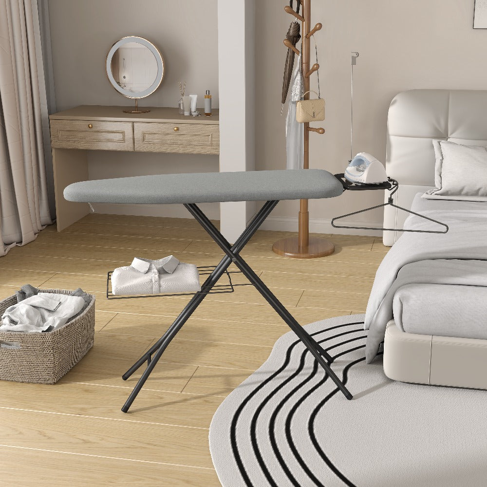 Ironing Board Full Size Foldable Height Adjustable with Clothes Rack Cord Holder 4-Layer Pad Heavy Duty Steel Legs for Laundry Room Living Room Dorm
