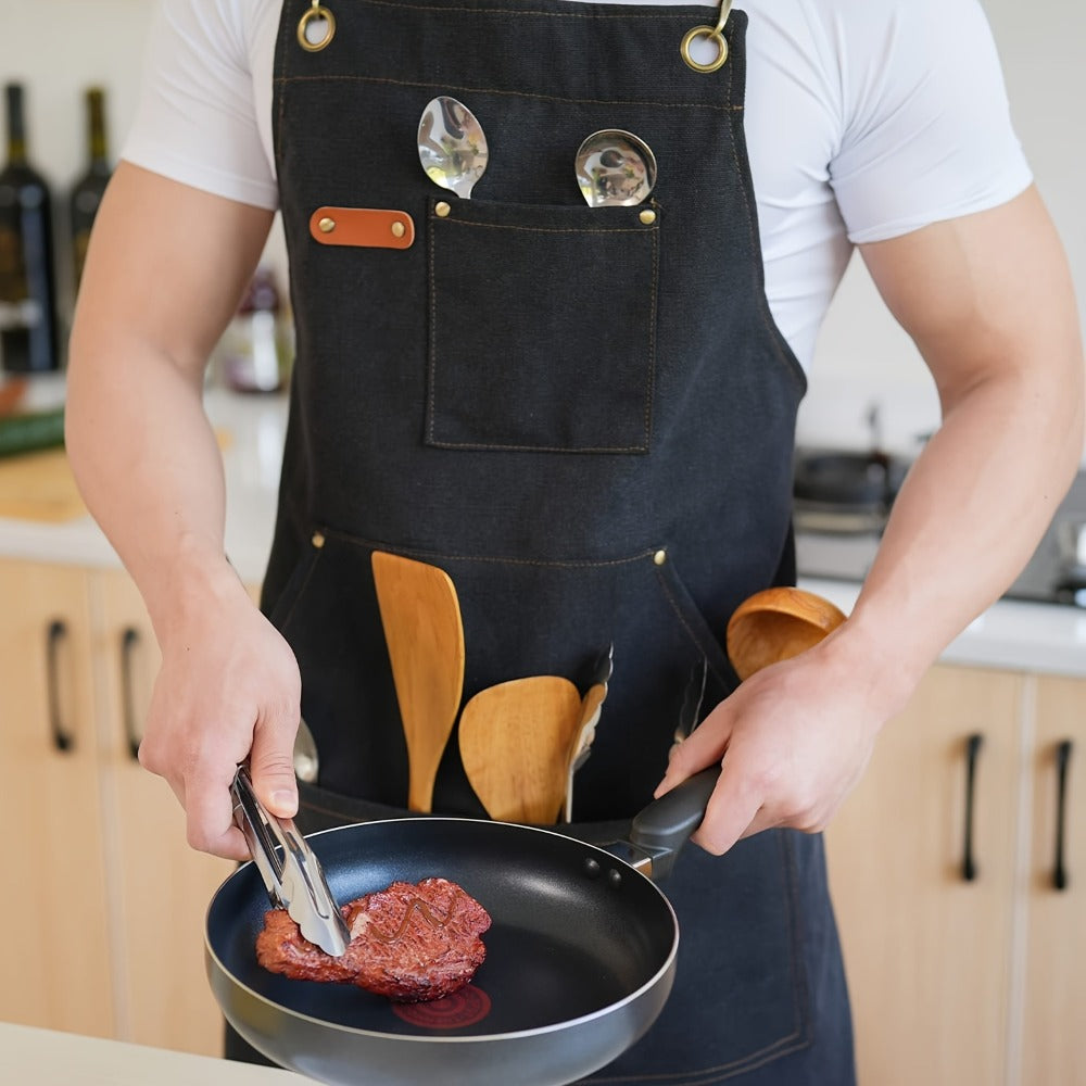 Chef Apron Crossback Canvas Work Apron with Extra Large Pockets for Men Women - Professional Kitchen Cooking BBQ Gardening Workshop Bib Apron Heavy Duty