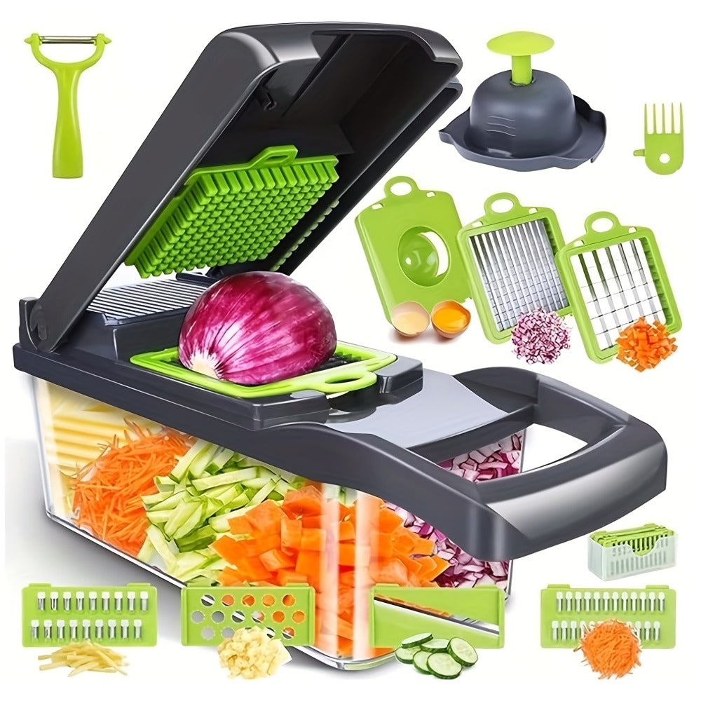 Vegetable Chopper with 3/5 Blades ¨C Multifunctional Onion Chopper, Food Dicer & Salad Cutter with Container | Kitchen Gadget Set for Potato, Carrot, Garlic