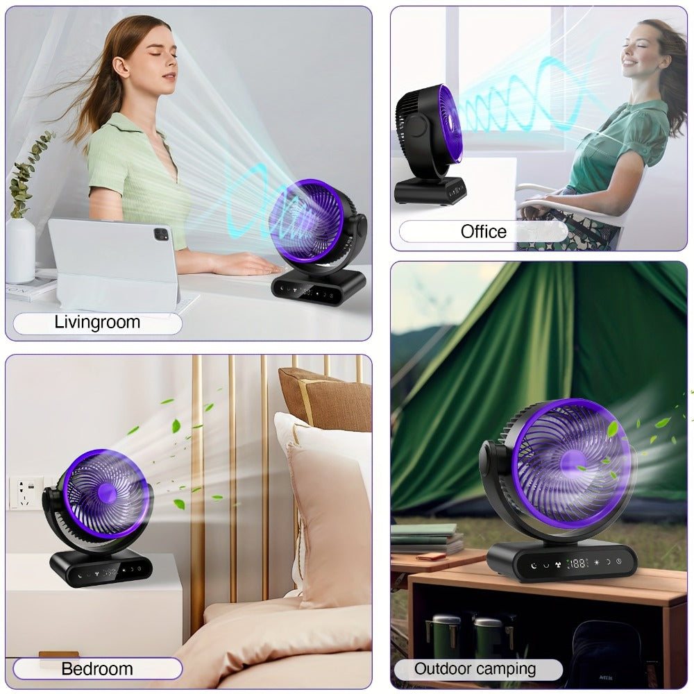 Camping Fan with LED Light Battery Powered 20000mAh 40000mAh 9-Inch 5-Speed Remote Control 90¡ã Tilt 120¡ã Oscillating Quiet Air Circulator for Outdoor Home