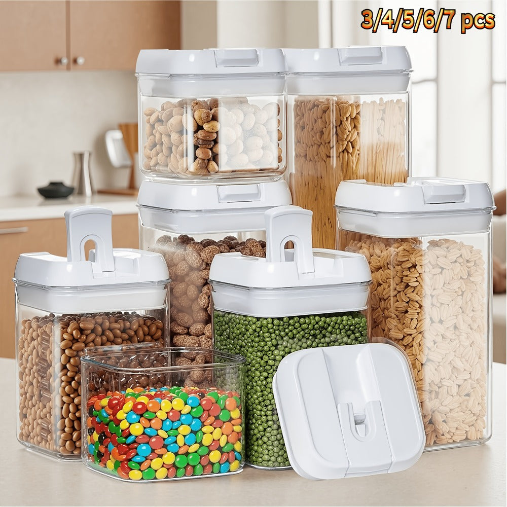 Plastic Food Storage Containers with Lids BPA Free - Leak Proof Airtight Kitchen Organizer Set for Cereal Grain Nuts Snacks Cookies Fruit Sugar - 3, 4, 6 & 7 Piece Sets