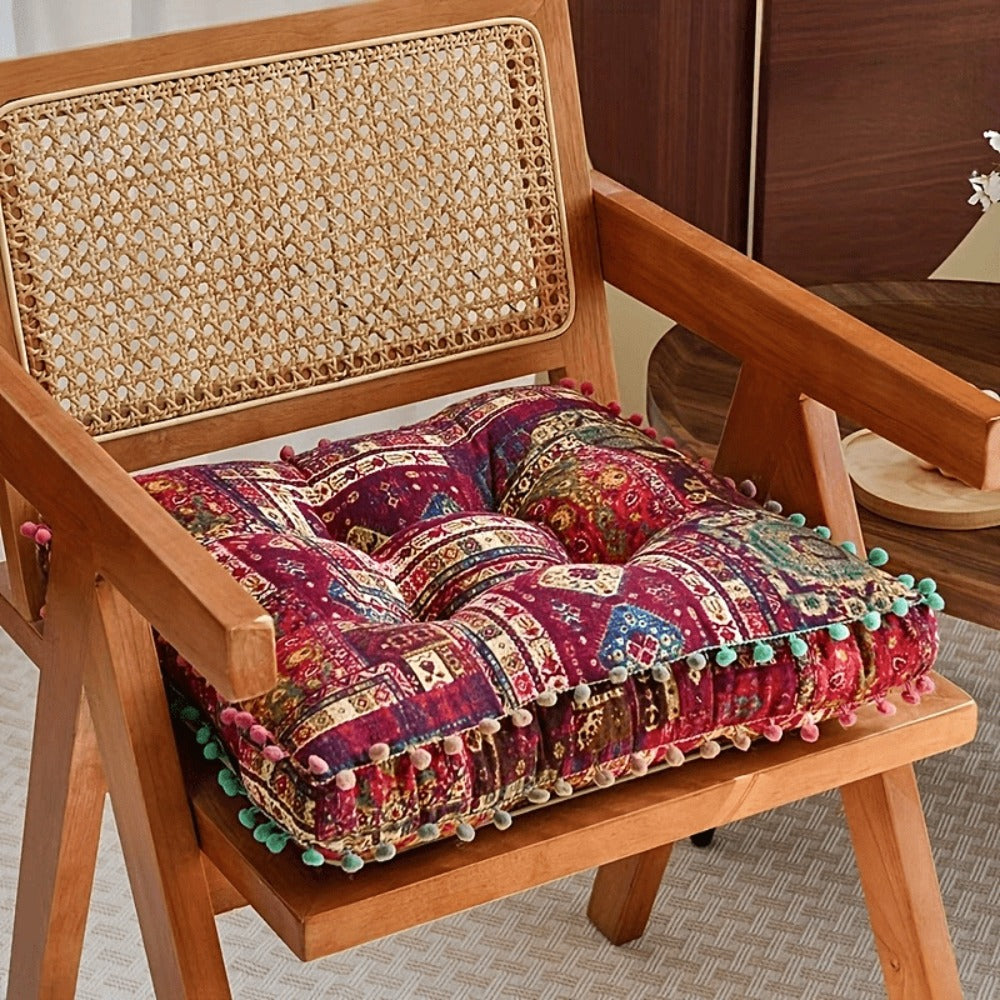 Meditation Floor Cushion Thick Soft Bohemian Moroccan Design Linen Cover Round Pad for Living Room Bedroom Office Yoga Mindfulness Boho Home Decor