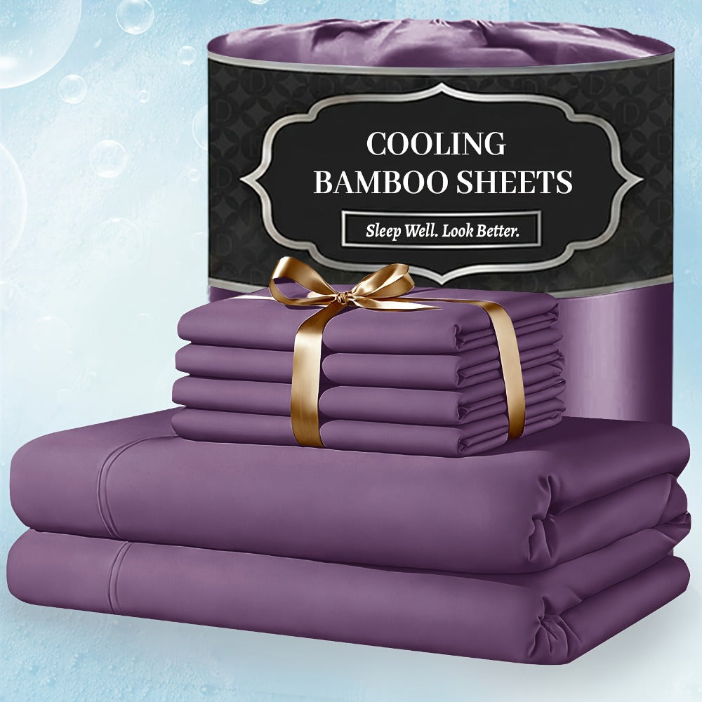 Bamboo Bed Sheet Set 4 Piece Extra Deep Pocket Cooling Breathable Soft Wrinkle Free Hotel Luxury Fitted Sheet Flat Sheet Pillowcases Twin Full Queen King