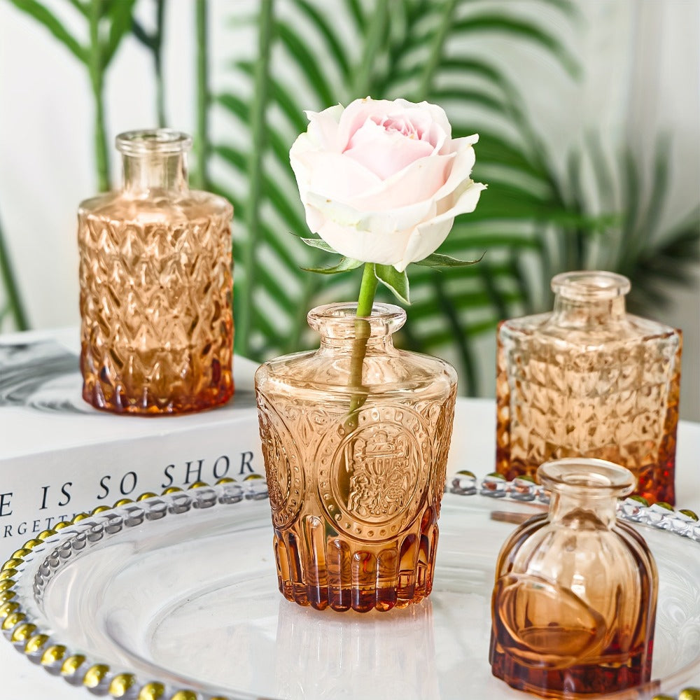 Amber Glass Bud Vase Set of 36 Small Vases for Flowers Mini Flower Vases in Bulk for Rustic Wedding Centerpieces Vintage Home Table Decor Halloween Christmas Multiple Sizes