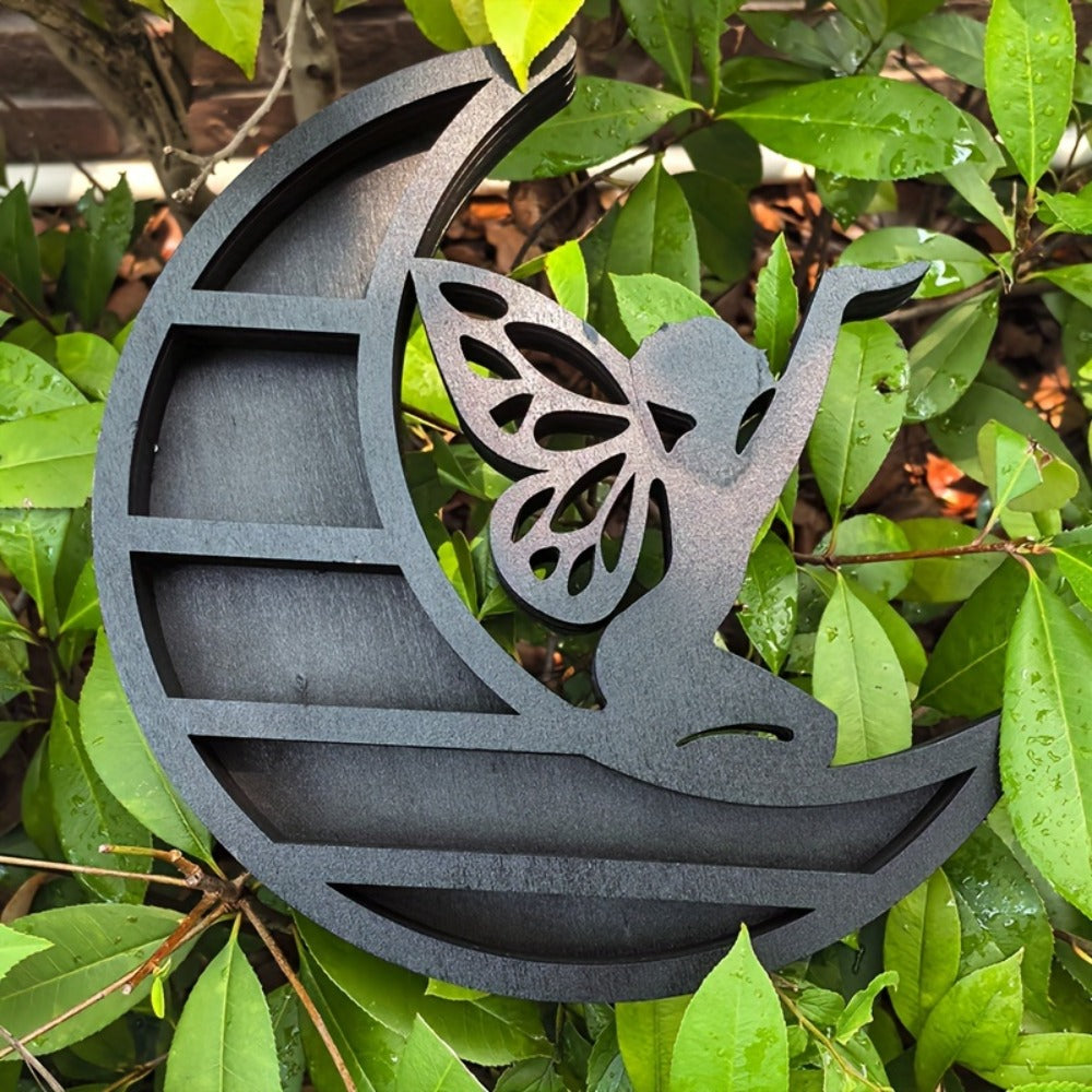 Crescent Moon Crystal Display Shelf Wooden Floating Wall Shelf for Crystals, Gems & Boho Decor ¨C MoonFairy Style Witchy Home Decoration