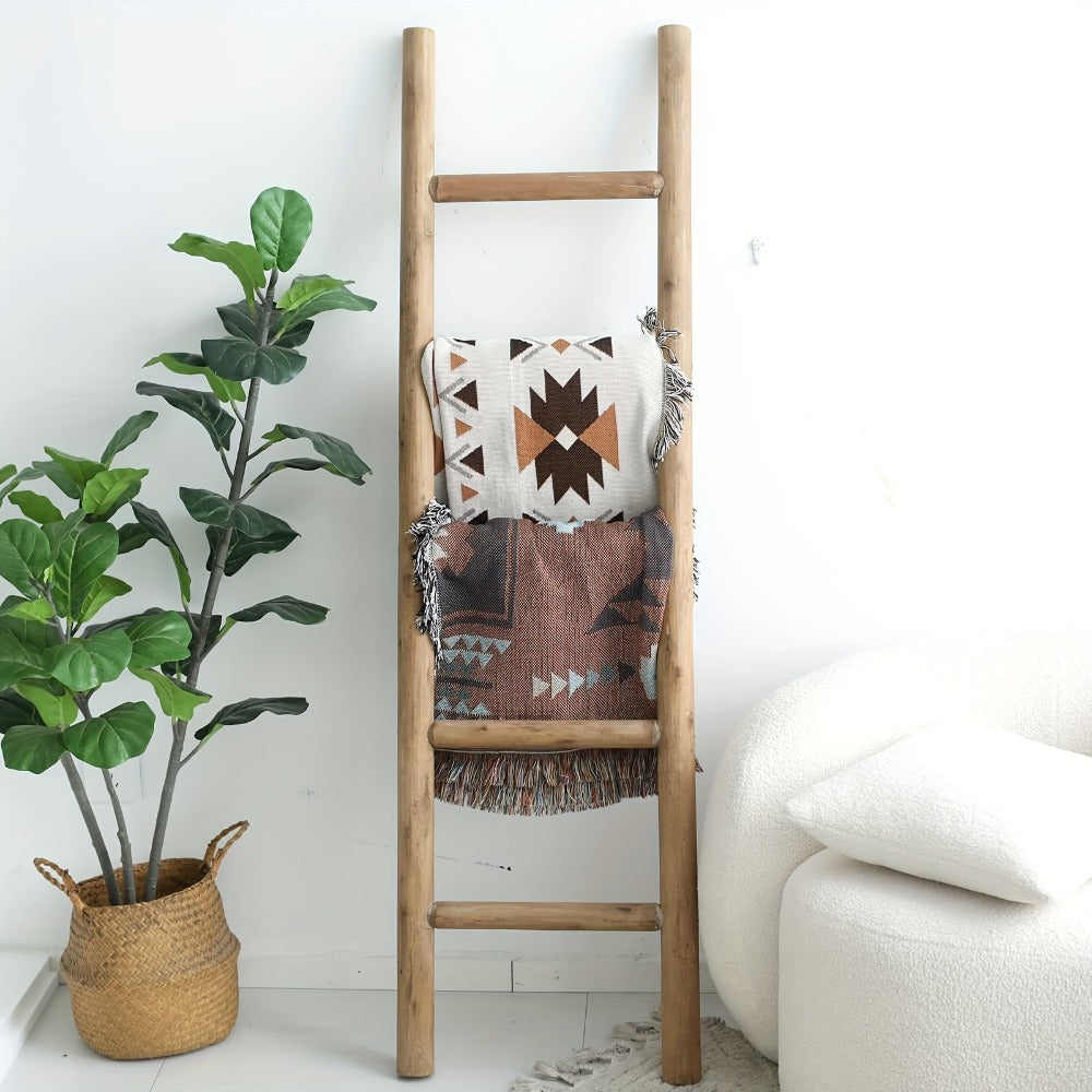 Blanket Ladder 57 Inch Wood Freestanding Farmhouse Quilt & Towel Display Rack - Rustic Wooden Wall Leaning Holder for Living Room, Bedroom & Bathroom Decor, Available in Brown, Black & White