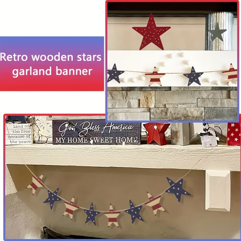 Patriotic Wooden Wreath 4th of July | Red White & Blue Rustic Stars & Flags Decor for Independence Day, Memorial Day & Labor Day - Vintage Wood Wall & Fireplace Mantle Decoration