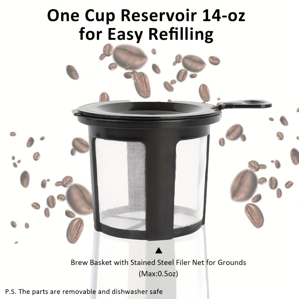 Single Serve Coffee Maker 2-in-1 for K-Cup Pods and Ground Coffee One-Button Operation 6-14oz Brew Sizes Auto Shut-Off Stainless Steel Drip Coffee Machine Blue Black Red Grey