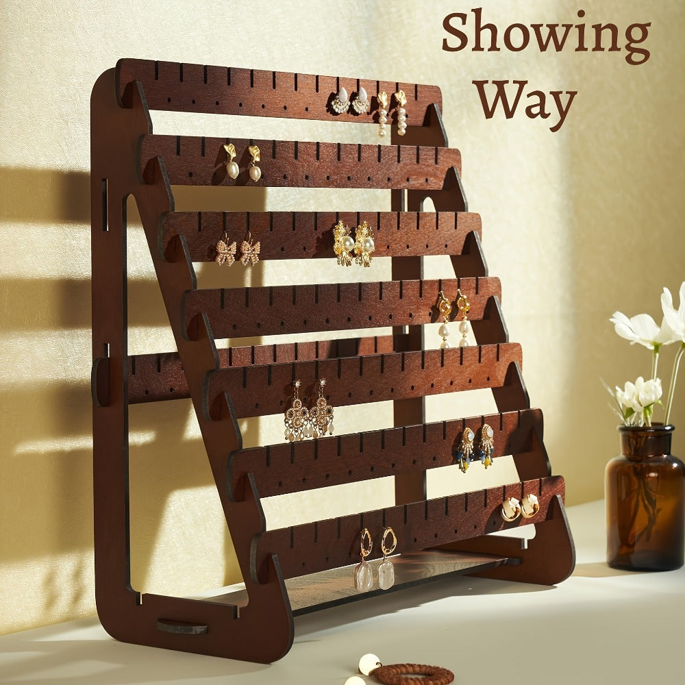 Multi-Grid Jewelry Display Stand Organizer - Tabletop Earring Holder Rack for Studs, Rings & Necklaces, Detachable Vintage Style Storage Tower