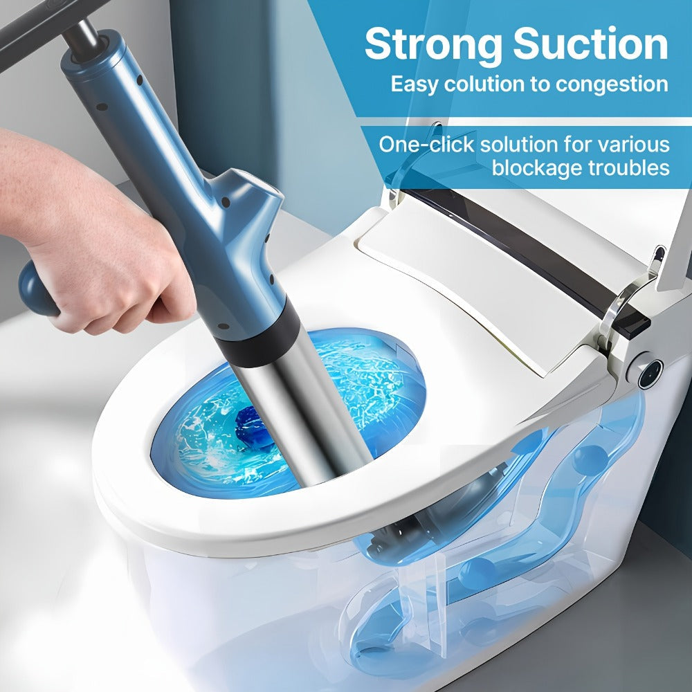 High-Pressure Air Drain Blaster with Real-Time Pressure Indicator - Stainless Steel Toilet Plunger & Sink Drain Unclogger, No Battery Needed, for Toilets Sinks Floor Drains, Durable & Easy to Use, Green