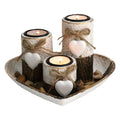 Wooden Candle Holder Set of 4 ¨C Love Heart Tray, Tea Light Holder, Knot Bow Decoration & Decorative Stone Bowl for Home Decor, Valentine's Day, Christmas & Easter Gift