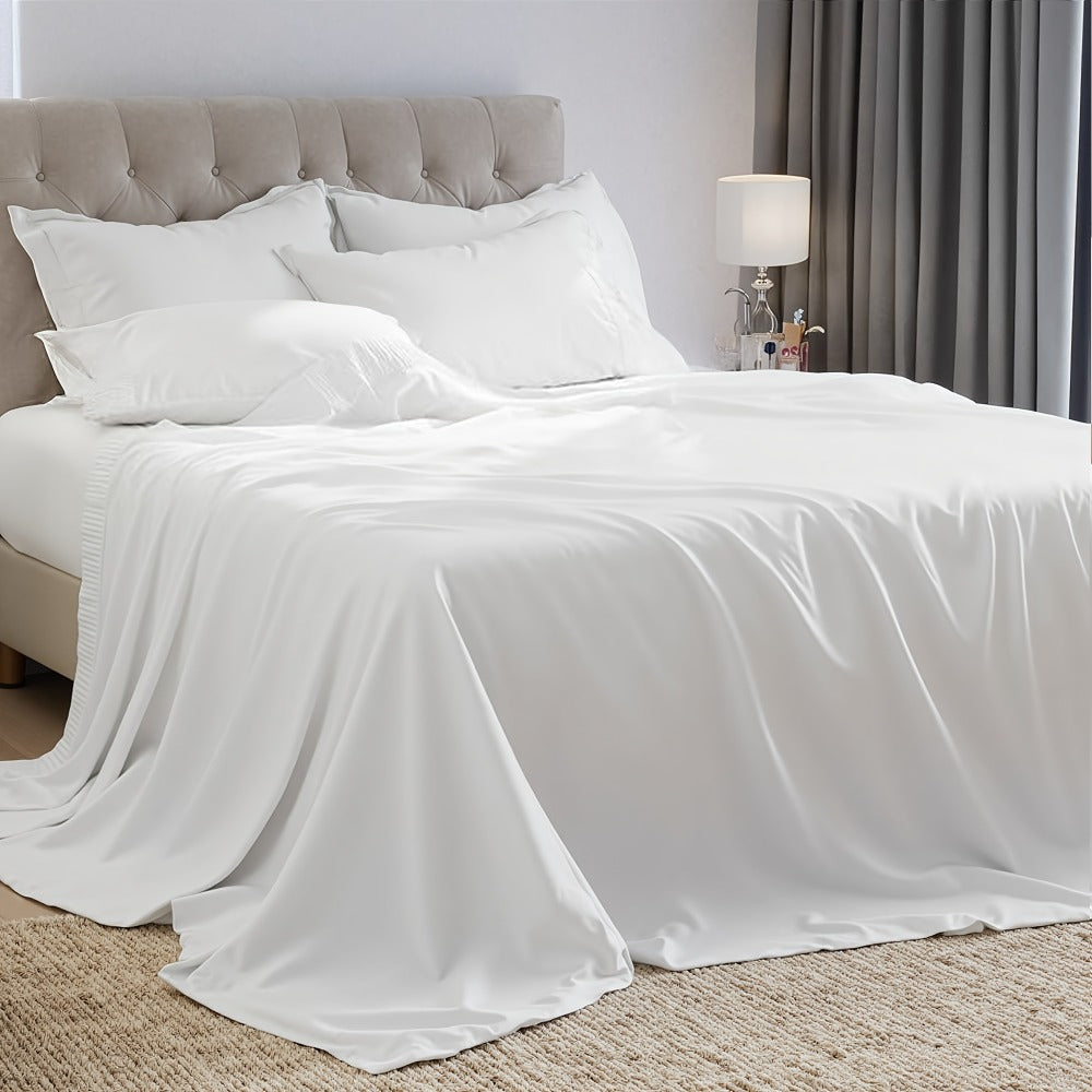 Bed Sheet Set 4-Piece Soft Breathable Cooling Sheets - Flat Sheet, Fitted Sheet & 2 Pillowcases, Wrinkle-Free Hotel Luxury Bedding, All Season Comfort