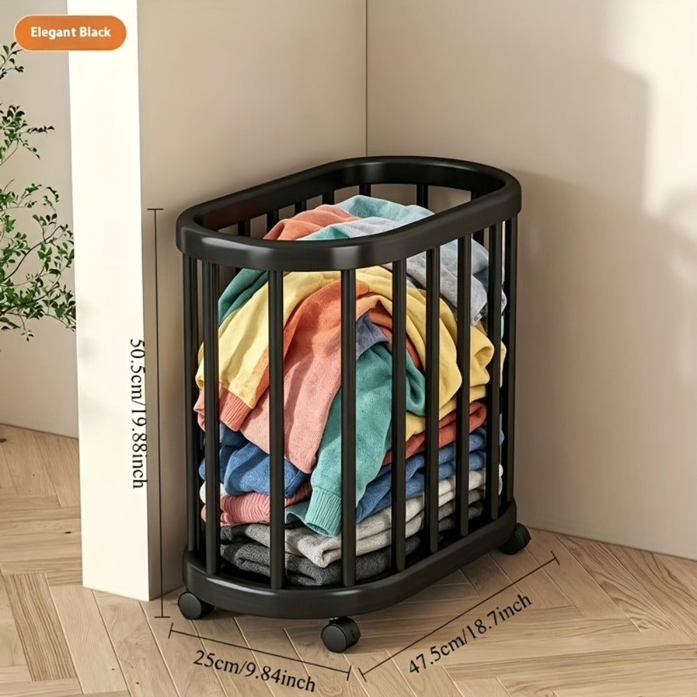 Laundry Hamper with Wheels Large Capacity Slim - Rolling Laundry Basket for Bathroom, Bedroom & Closet, Tall Narrow Clothes Hamper for Yoga Mat, Fitness Equipment & Laundry Storage | White