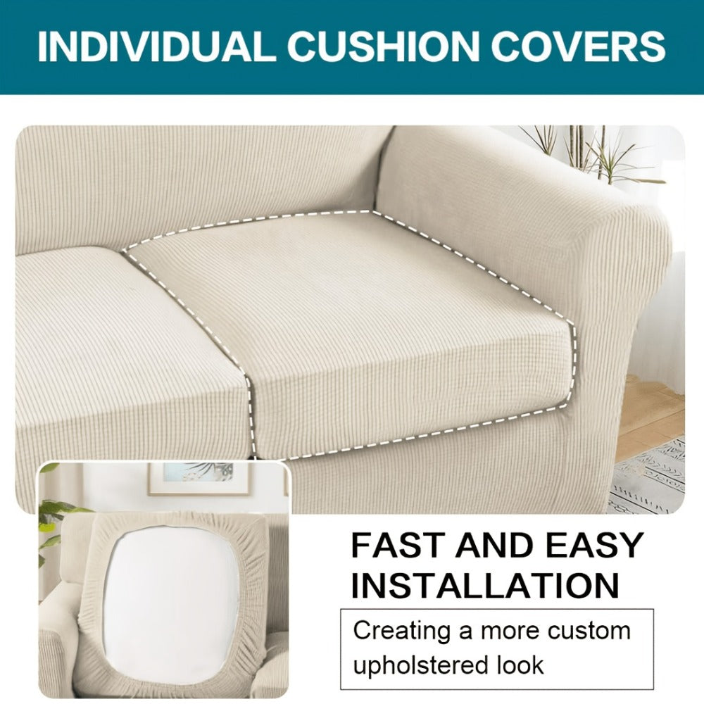 Stretch Sofa Cover Elastic Slipcover Grid Pattern Jacquard Anti-Slip Full Coverage Sofa Protector Machine Washable for 1 2 3 Seater XL Sofa Living Room Bedroom
