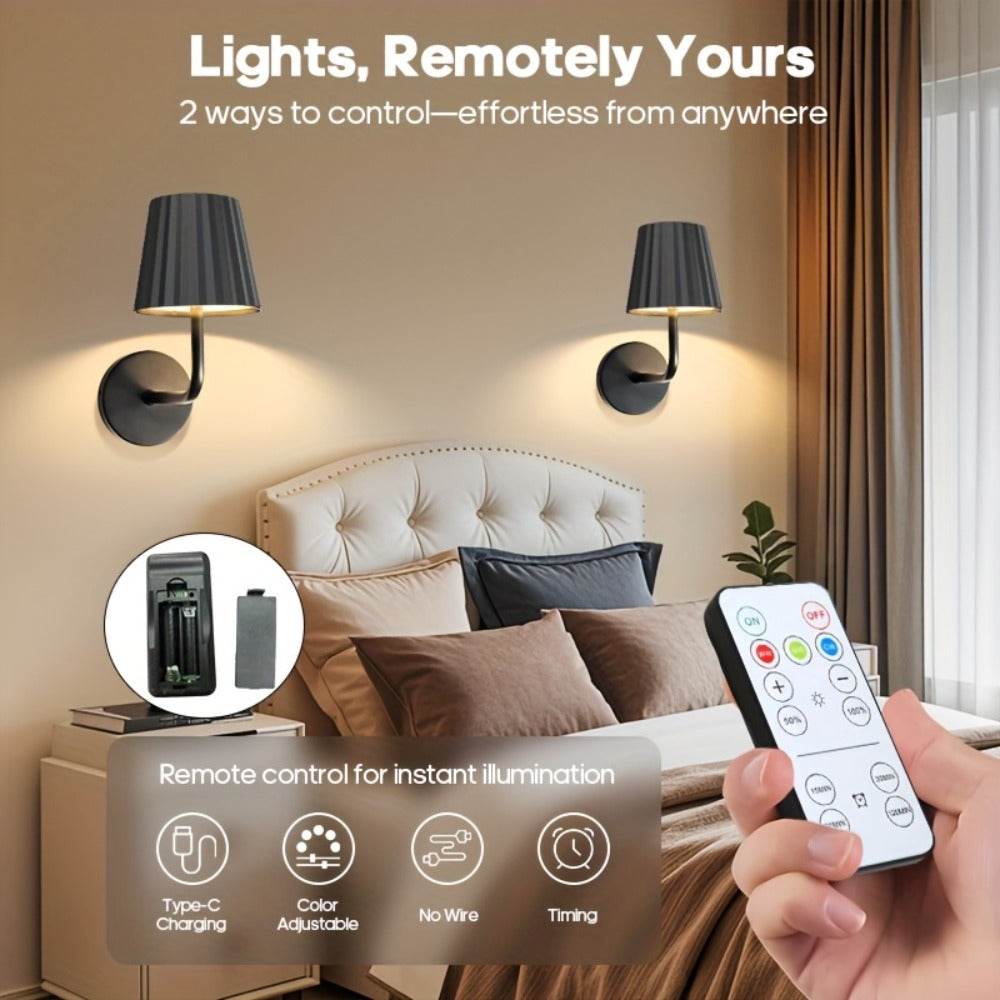 LED Wall Sconce Touch Dimmable Remote Control USB Powered Battery Backup 3 Color Temperatures Timer Easy Install for Bedroom Living Room Hallway Low Voltage No Wiring 1pc or 2pcs