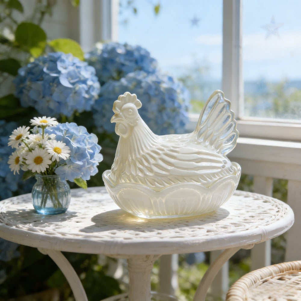 Glass Chicken Candy Jar - Vintage Milk Glass Nesting Hen Cookie Jar with Lid for Home Decor, Kitchen Display & Gifts