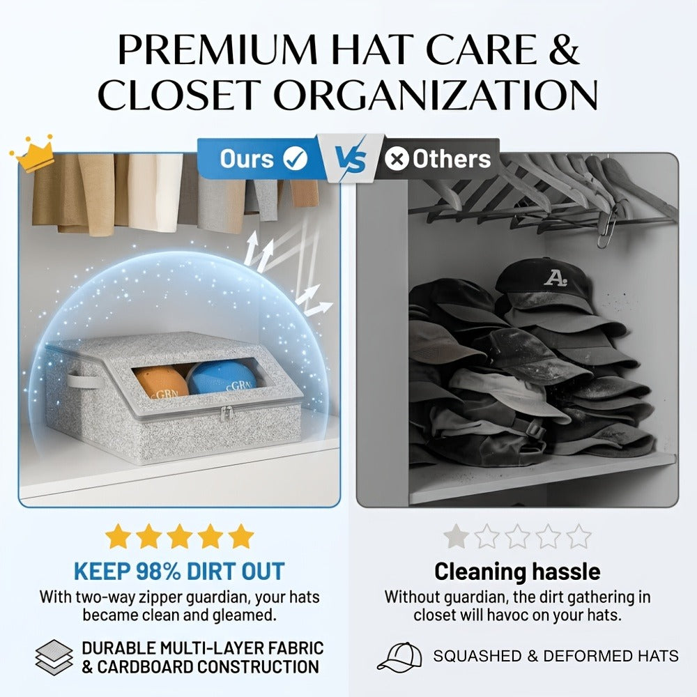 Baseball Cap Organizer for Closet ¨C Large Hat Storage Box Holds 24 Ball Caps | Clear Window, Dustproof, Cardboard Inserts | Hat Rack Holder for Men & Women Bedroom Closet & Car
