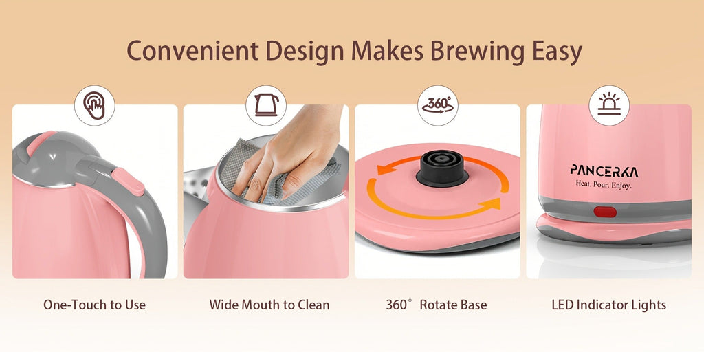 Hot Water Boiler Electric Kettle 1.8L Stainless Steel Fast Boiling Auto Shut-Off Countertop Instant Kettle for Coffee Tea Maker Pink White