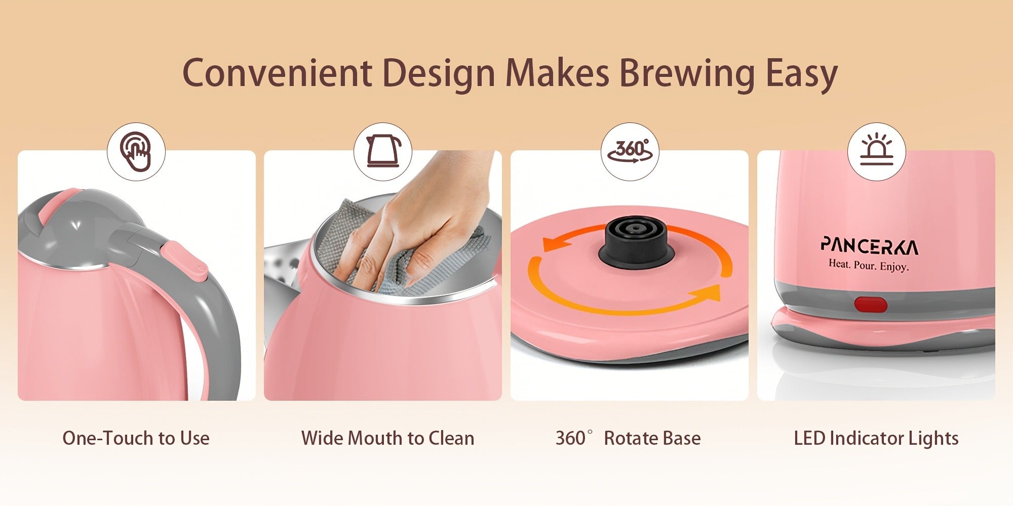 Hot Water Boiler Electric Kettle 1.8L Stainless Steel Fast Boiling Auto Shut-Off Countertop Instant Kettle for Coffee Tea Maker Pink White