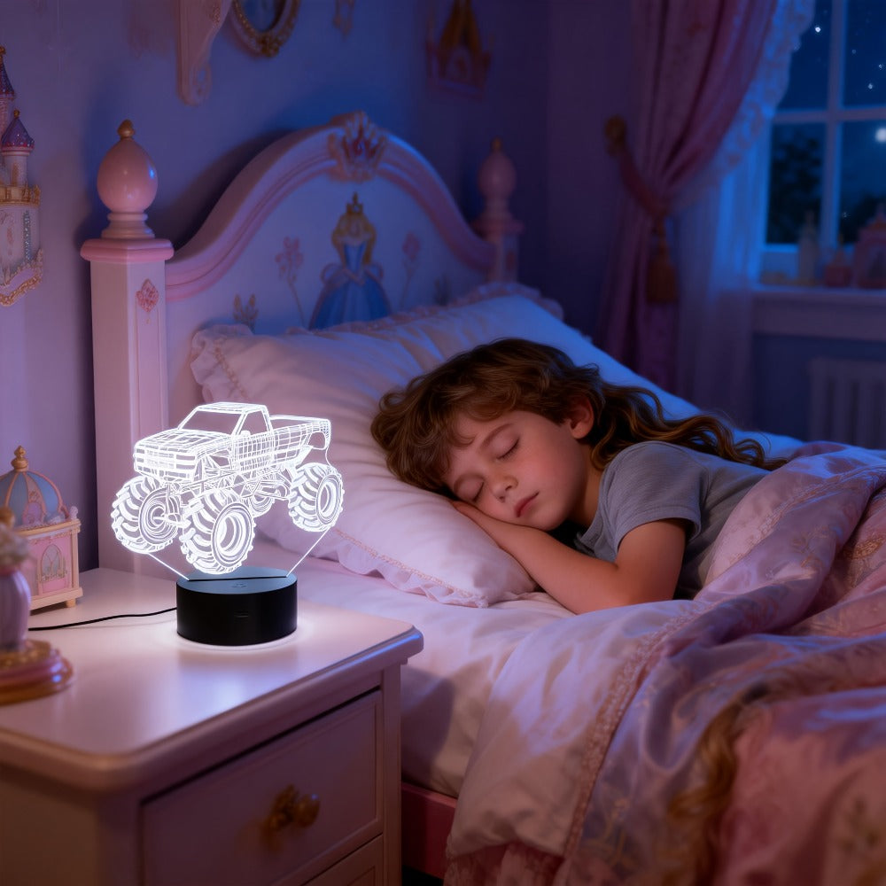 Monster Truck 3D Illusion Night Light 16 Color Changing LED Lamp Remote Control USB Powered Boys Bedroom Decor Cool Car Gift for Kids Birthday Holiday