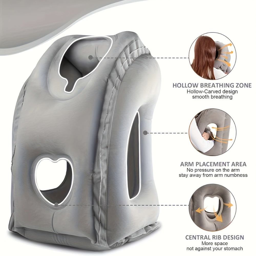 Inflatable Travel Neck Pillow Portable Air Cushion Soft Microfiber Cover Ergonomic Neck Support for Airplane Train Car Office Napping Compact Lightweight Travel Pillow Grey 15.17 Oz