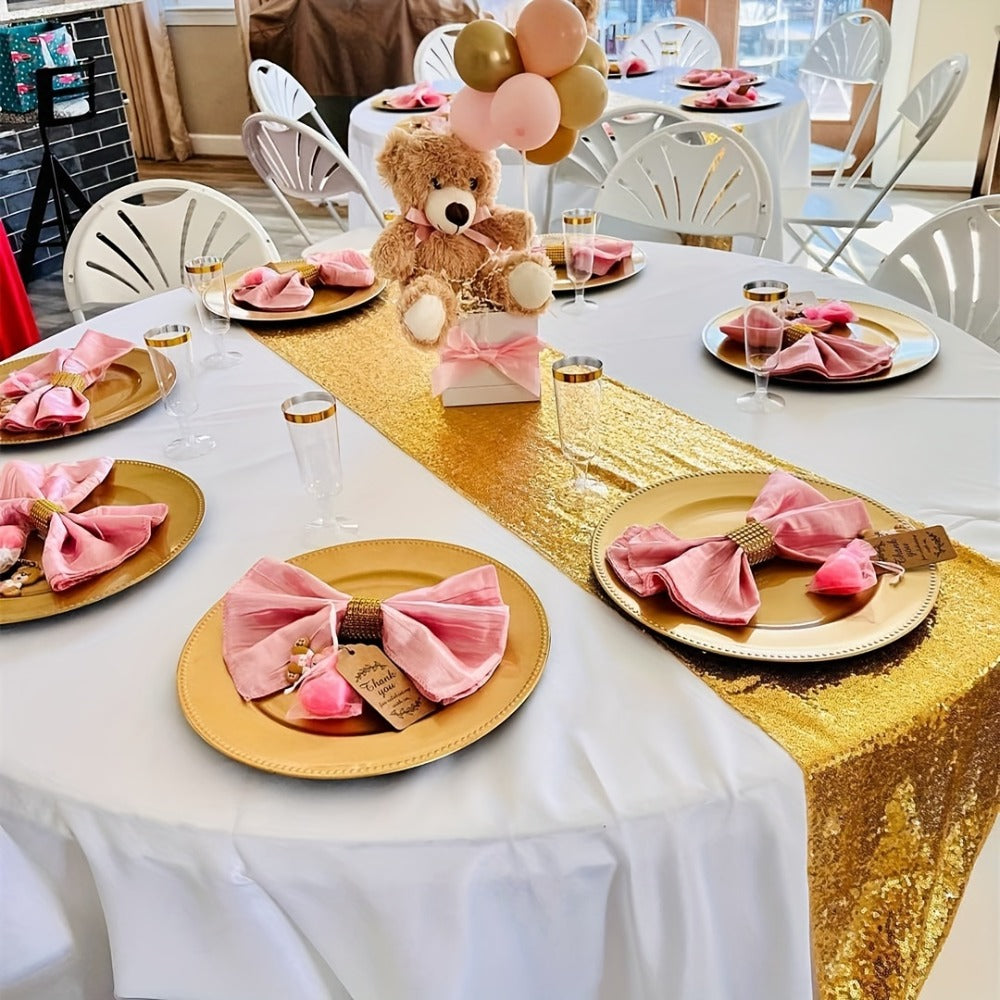 Golden Sequin Table Runner 12 Pack ¨C Glitter Shimmer Table Runners for Wedding, Birthday, Party, Dinner, Holiday & Event Decor