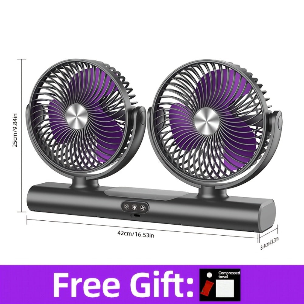 Double Head Air Circulation Fan USB Rechargeable | Desktop & Wall-Mounted 3-Speed Dual-Head Fan with Atmosphere Night Light, Multi-Angle Airflow for Camping, Home & Office ¨C Grey & White