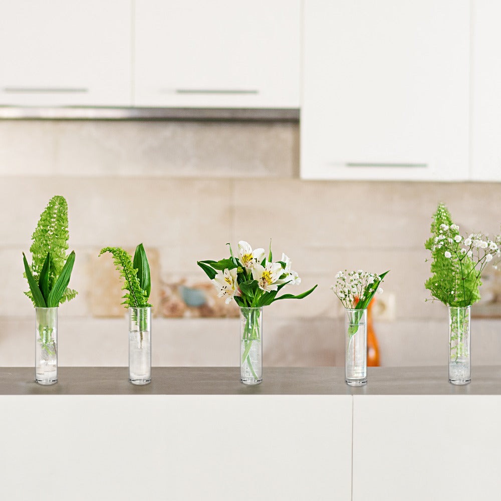 Clear Glass Cylinder Vases 15 Pcs - 7.5 Inch Tall Borosilicate Glass Flower Vase Bulk Set for Wedding Centerpieces, Floating Candle Holders, Table Decor, Party & Home Decoration