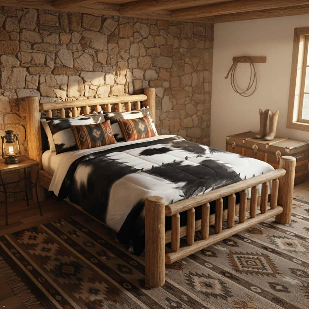 Cowhide Print Comforter Set 2/3pcs, Farmhouse Western Faux Animal Fur Bedding, Patchwork Cow Skin Quilt Set for All Beds, Soft Cozy Grey White
