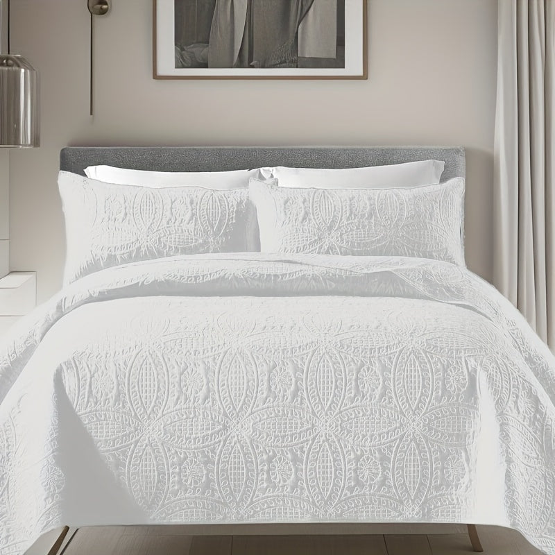Quilt Set 3 Piece Soft Lightweight Bedding - Thin Bed Quilt with 2 Pillowcases for Bedroom Guest Room, Full Queen King, All Season Comforter Set, 10 Colors