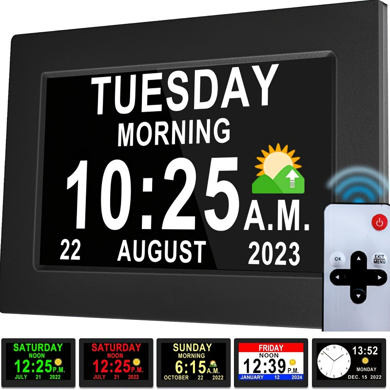 Digital Photo Frame Clock Large Display Calendar Alarm Clock for Seniors USB Powered Supports Photo Video Playback 7 10.1 Inch Bedroom Decor
