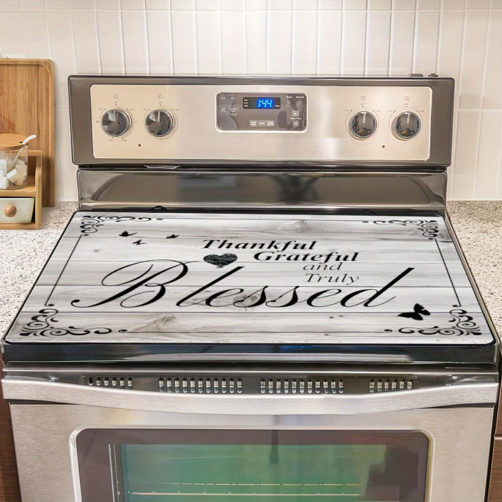 Stove Top Cover Heat Resistant Scratch-Proof 28.5x20.5¡± - Thankful Grateful Blessed Kitchen Decor Glass Protector Mat for Cooktops, Ovens, Washers & Dryers, Easy-Clean Multipurpose Noodle Board