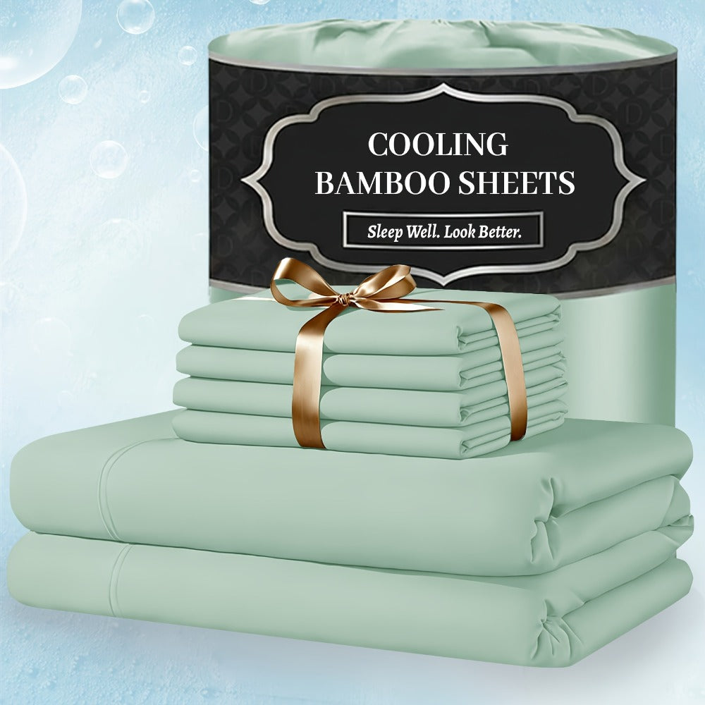 Bamboo Bed Sheet Set 4 Piece Extra Deep Pocket Cooling Breathable Soft Wrinkle Free Hotel Luxury Fitted Sheet Flat Sheet Pillowcases Twin Full Queen King