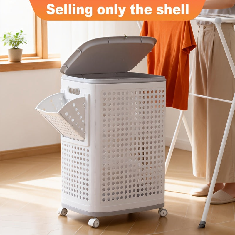 Rolling Laundry Basket with Lid and Wheels ¨C Large Foldable Ventilated Storage Bin with Lockable Casters, Removable Inner Basket for Underwear, Space-Saving Clothes Hamper for Bedroom & Bathroom
