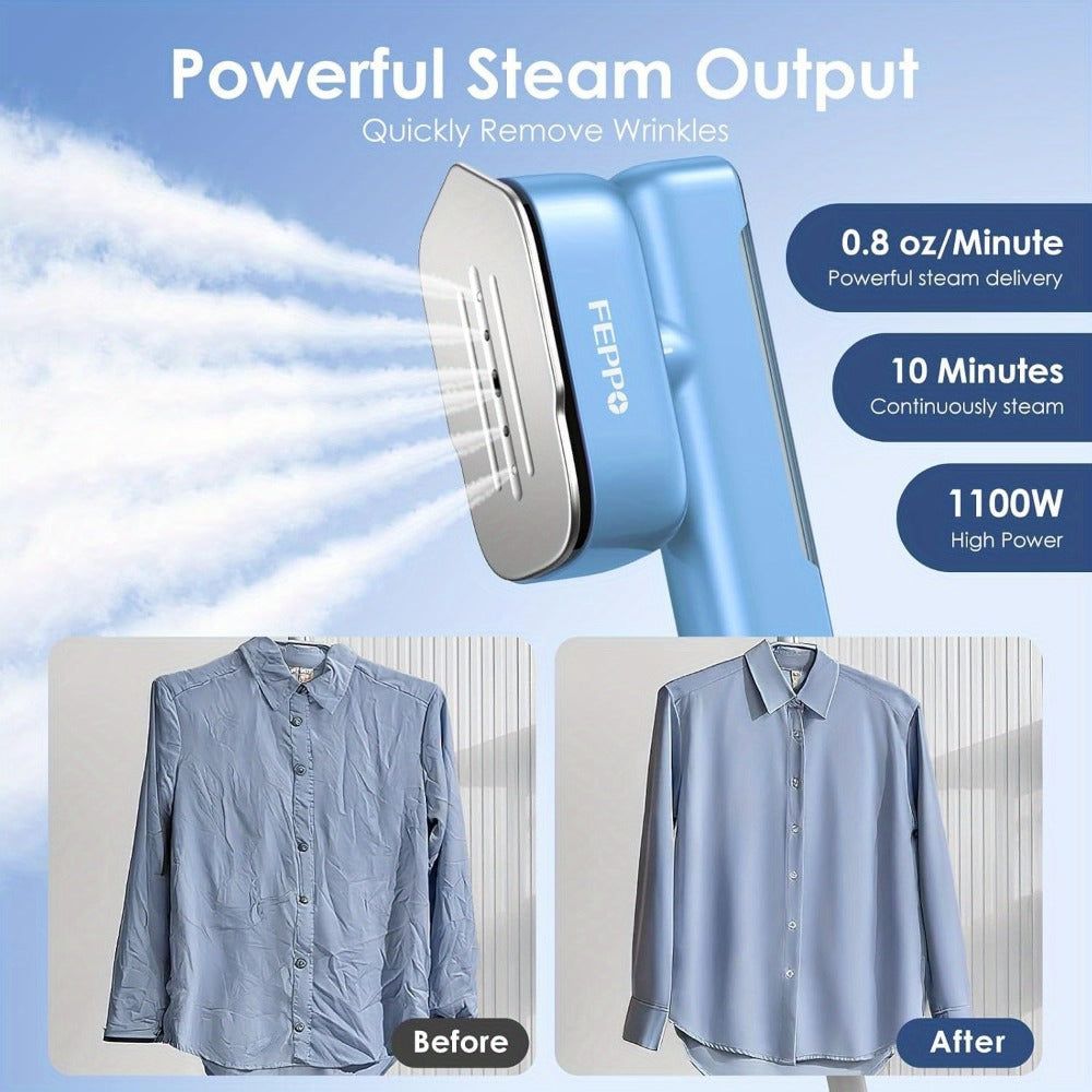 1100W Garment Steamer Handheld Portable Steam Iron 20-Second Rapid Steam 10.14oz Large Water Tank Stainless Steel Panel Wrinkle Remover for All Fabrics Home Travel Clothes Care