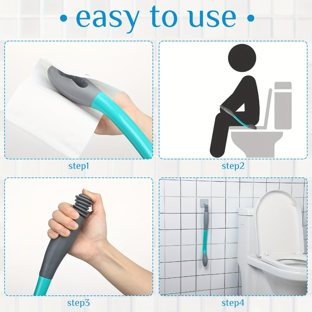 Bottom Wiper for Elderly & Limited Mobility - 4-Piece Toilet Wiping Aid Kit with Long Handle Butt Wiper, Shower Brush, Portable Bidet & Storage Bag for Independent Bathroom Self-Care
