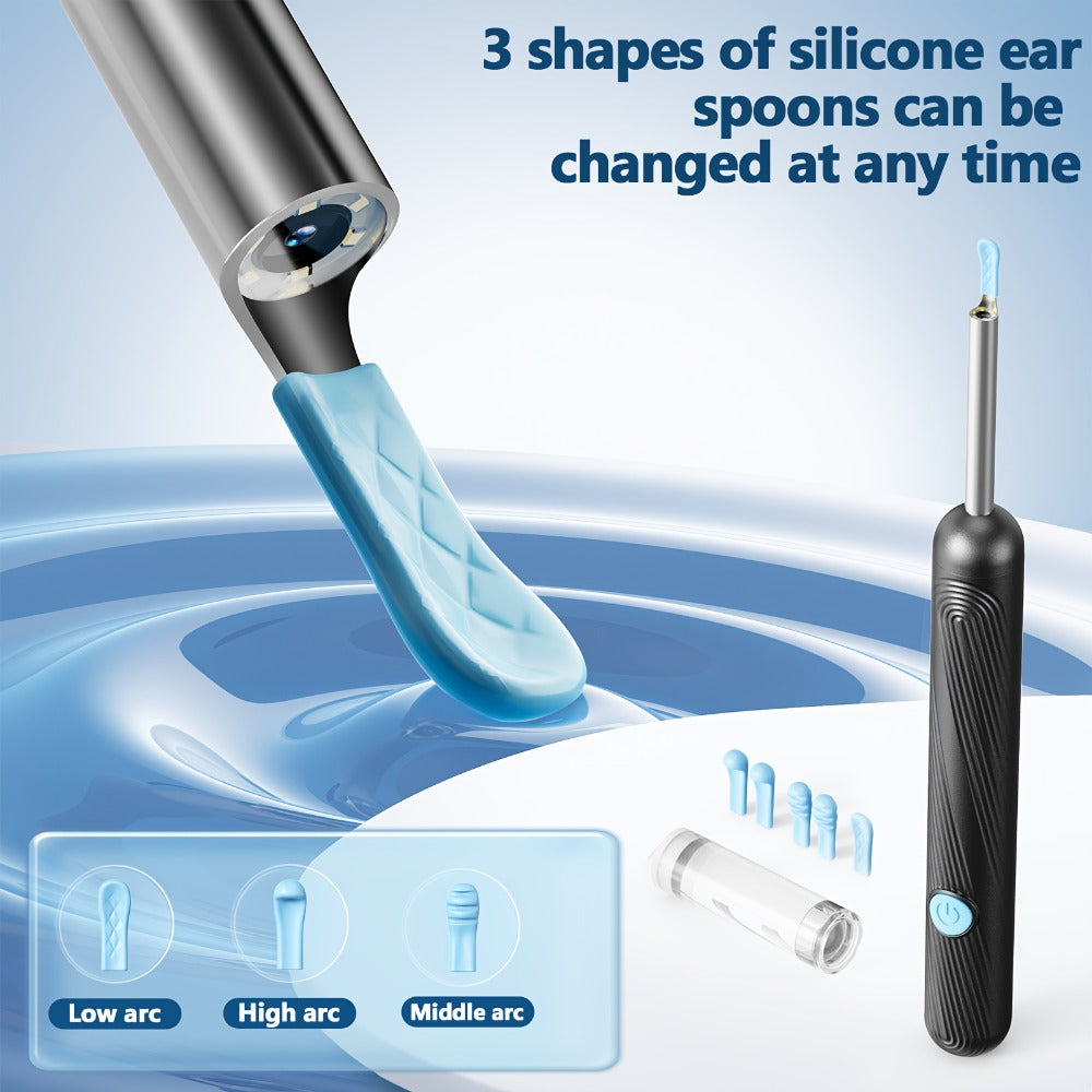 Ear Wax Removal Camera Visual Ear Cleaner 1080P HD ¨C 6 Safety Ear Spoons 7-Piece Kit, USB Charging, Real-Time Smartphone Inspection, Portable Ear Cleaning Tool for Adults Kids, Black and White