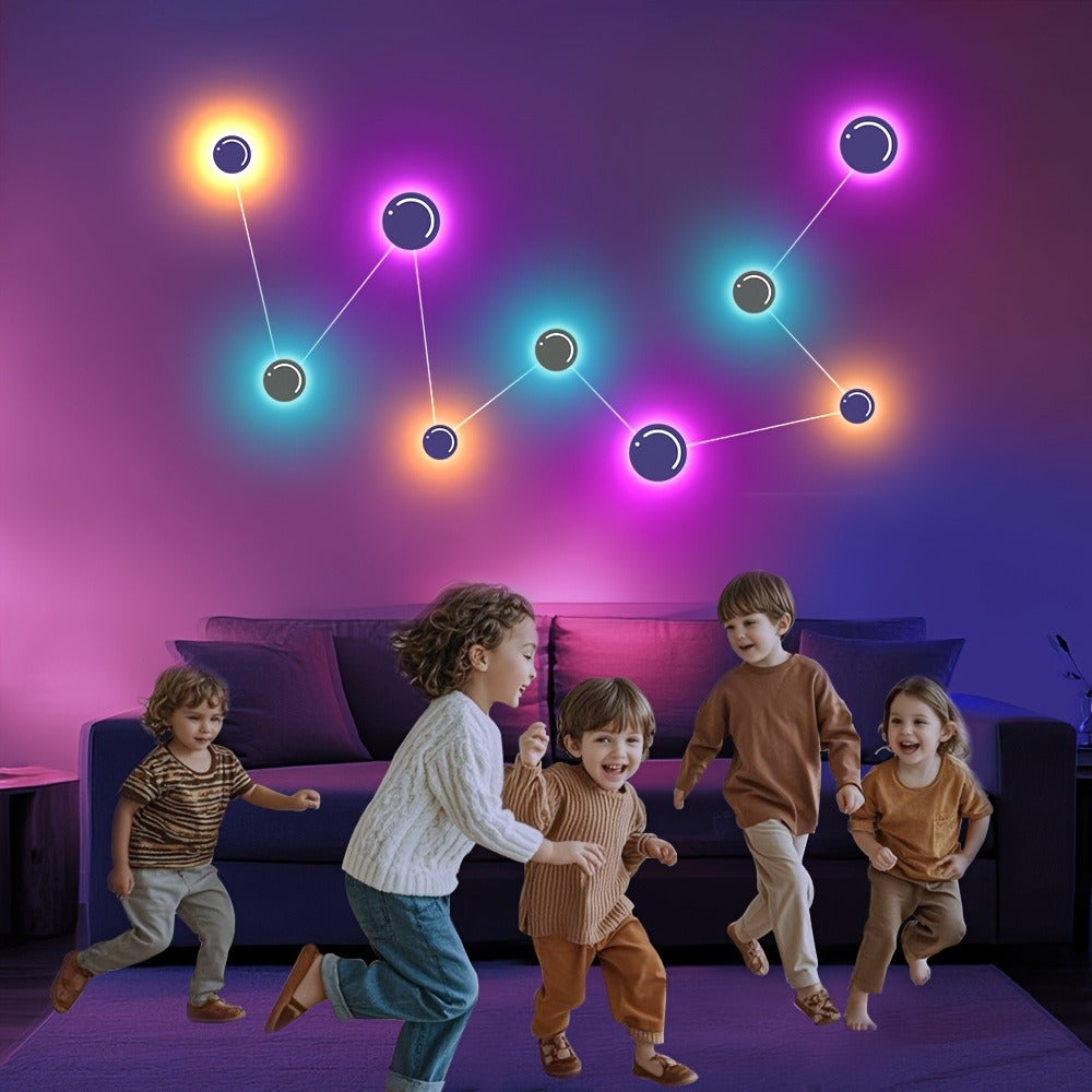 LED Atmosphere Lights Set of 9, Smart RGB App Control with Music Sync & Unit Jump Dimming, Romantic Ambient Lighting for Living Room, Banquet Hall, Family Gathering, Easter, Mother's Day & Christmas Gift