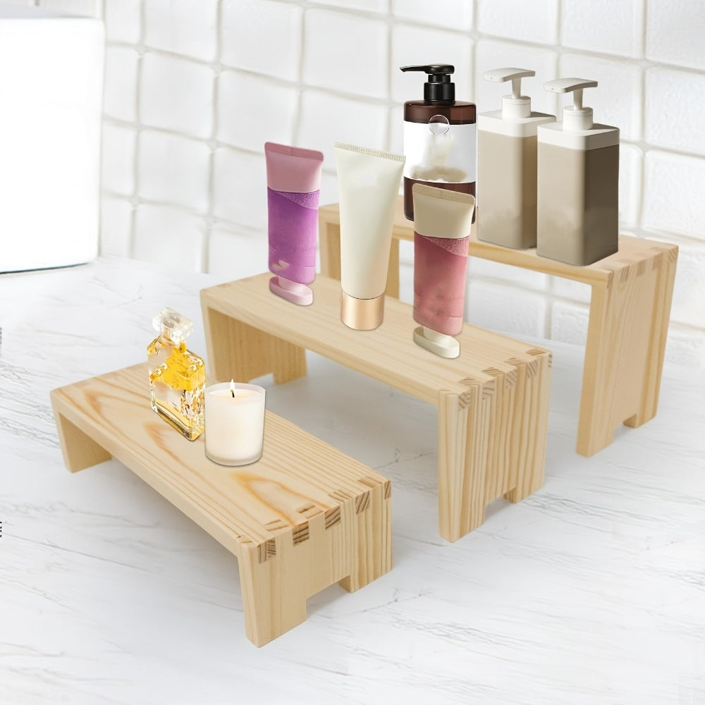3-Tier Wooden Display Shelf ¨C Modern Tabletop Storage Rack for Plants, Books, Collectibles & Home Decor Organization, Space-Saving Desktop Organizer