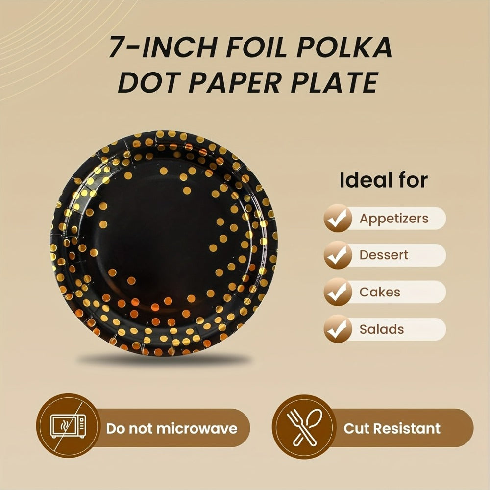 Disposable Party Supplies Set 150 Piece Black and Gold - Paper Plates, Napkins & Forks for 50 Guests, Elegant Tableware for Birthday, Wedding, Graduation & Holiday Celebrations