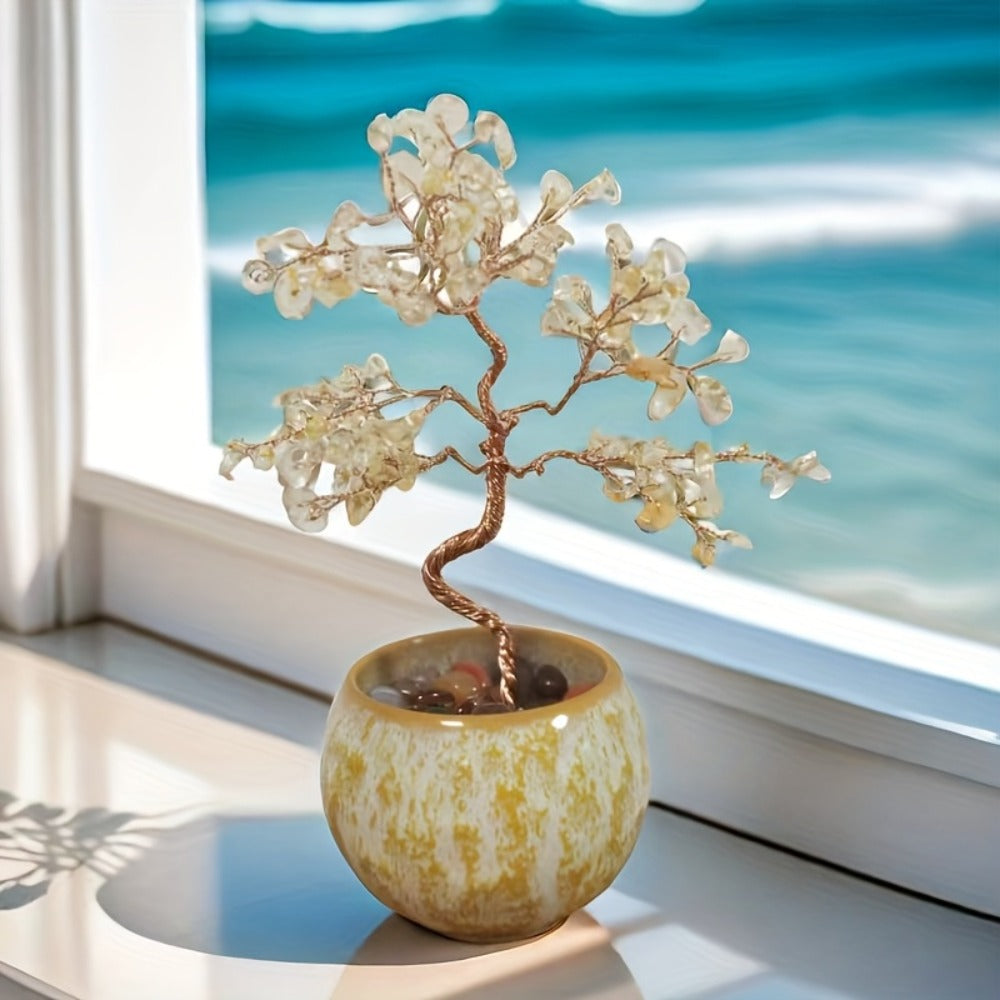 Natural Crystal Gemstone Tree with Ceramic Base 7 Inch Handmade Healing Stone Bonsai Tree Desktop Ornament for Home Office Decor Birthday Valentine Christmas Gift 13 Colors 180mm
