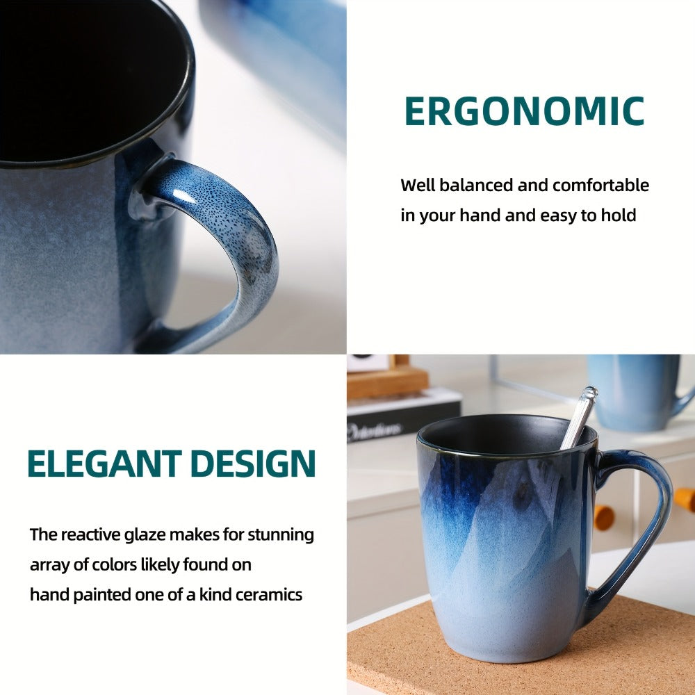 Gradient Blue Ceramic Mugs Set of 6 ¨C 14 Oz Reaction Glaze Coffee Mugs ¨C Durable Stain-Resistant Unique Design ¨C Perfect for Coffee, Tea & Gifting at Weddings, Parties & Holidays