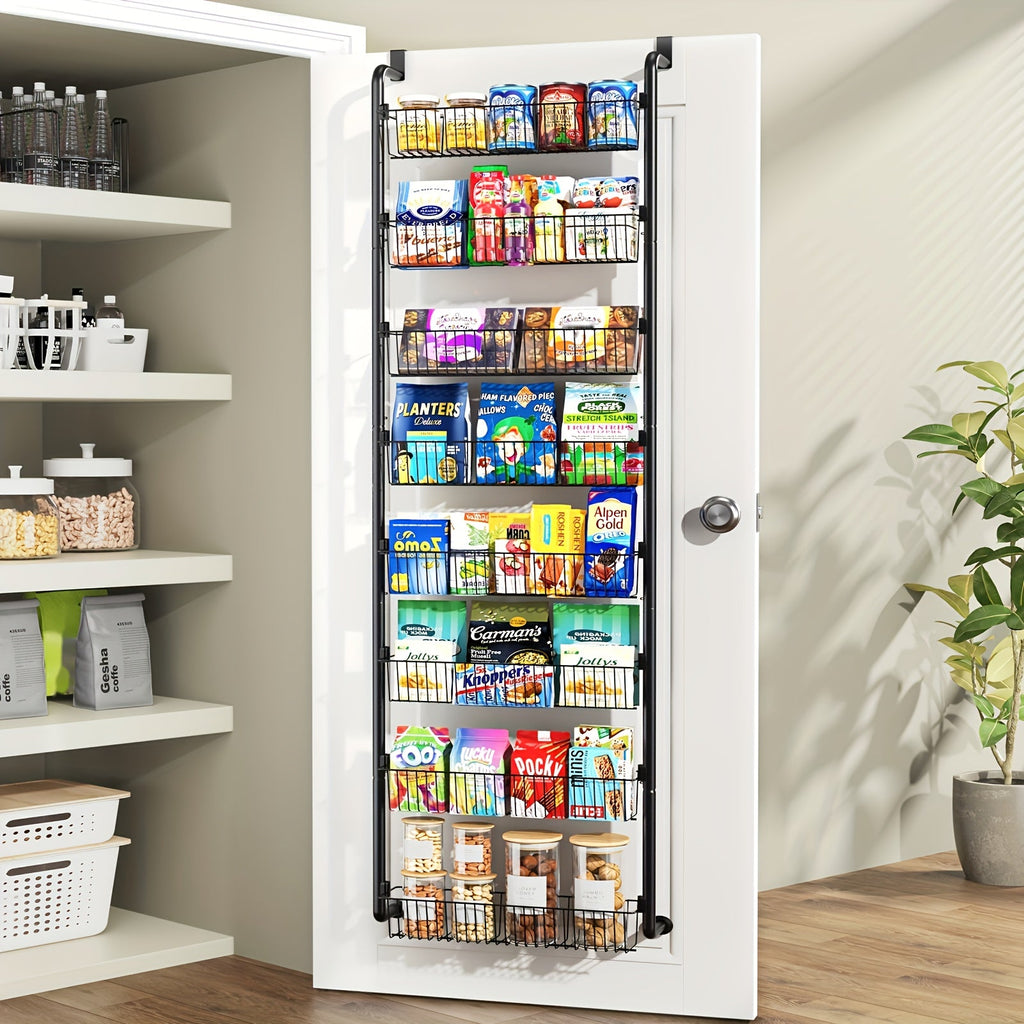 Over The Door Organizer - Heavy Duty Multi-Layer Pantry Storage Rack for Kitchen Bathroom Laundry Room, Space Saving Door Hanging Shelf, 6 or 8 Tier Metal Spice Food Storage Cabinet