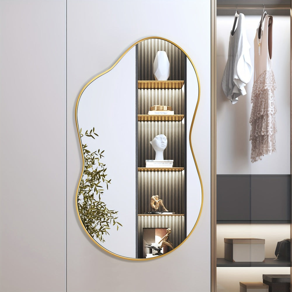 Boho Irregular Wall Mirror - Gold Aluminum Alloy Frame Asymmetrical Decorative Mirror for Bathroom Bedroom Living Room Entryway Cloakroom Wall Decor