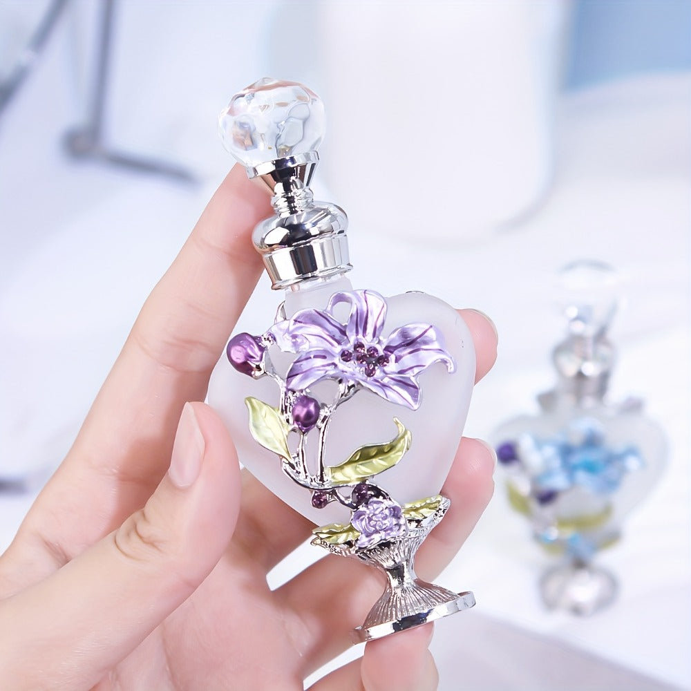 Refillable Perfume Bottle 10ml Vintage Glass Travel Atomizer Essential Oil Dispenser Portable Mini Spray Bottle Enamel Peach Heart Design Gift for Women