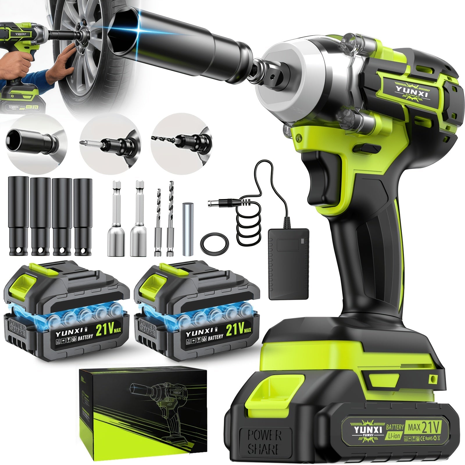 Cordless Impact Wrench Brushless Motor 3-in-1 High Torque ¨C Rechargeable Battery, Lightweight Design, Variable Speed, for Car Repair, Auto Mechanic, Construction, Workshop & Household Maintenance ¨C Multiple Battery & Accessory Configurations