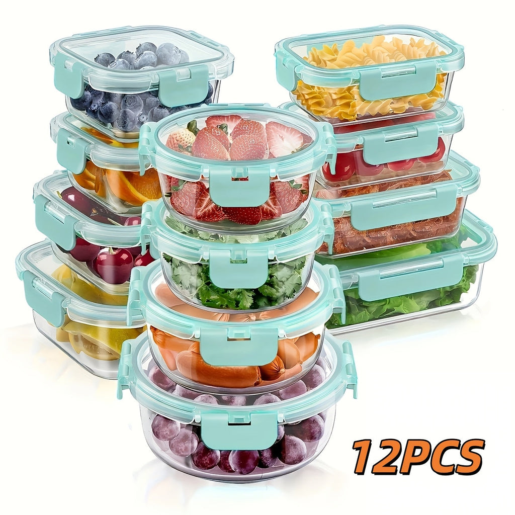 Borosilicate Glass Food Storage Containers Set ¨C 10/12/17pcs Airtight Meal Prep Bento Boxes with Locking Lids, BPA Free, Microwave & Dishwasher Safe, Leak Proof, Mixed Colors