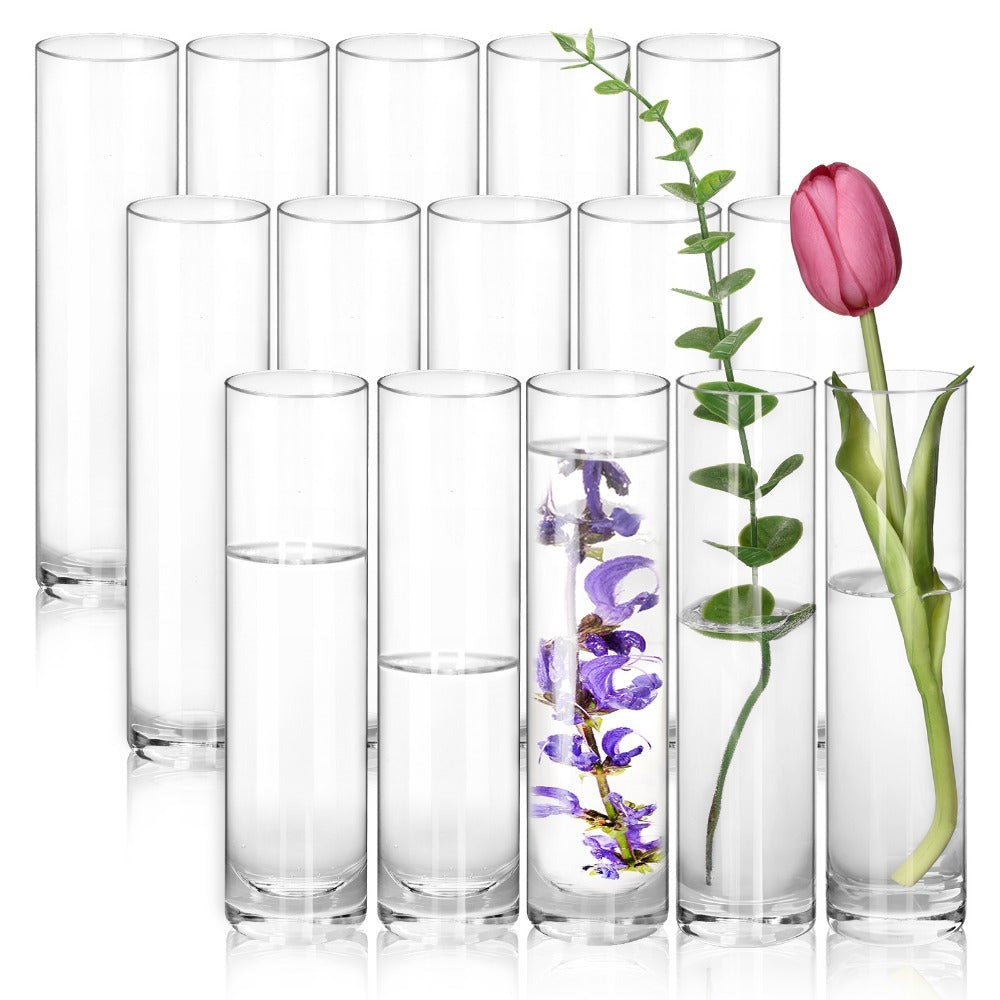 Clear Glass Cylinder Vases 15 Pcs - 7.5 Inch Tall Borosilicate Glass Flower Vase Bulk Set for Wedding Centerpieces, Floating Candle Holders, Table Decor, Party & Home Decoration