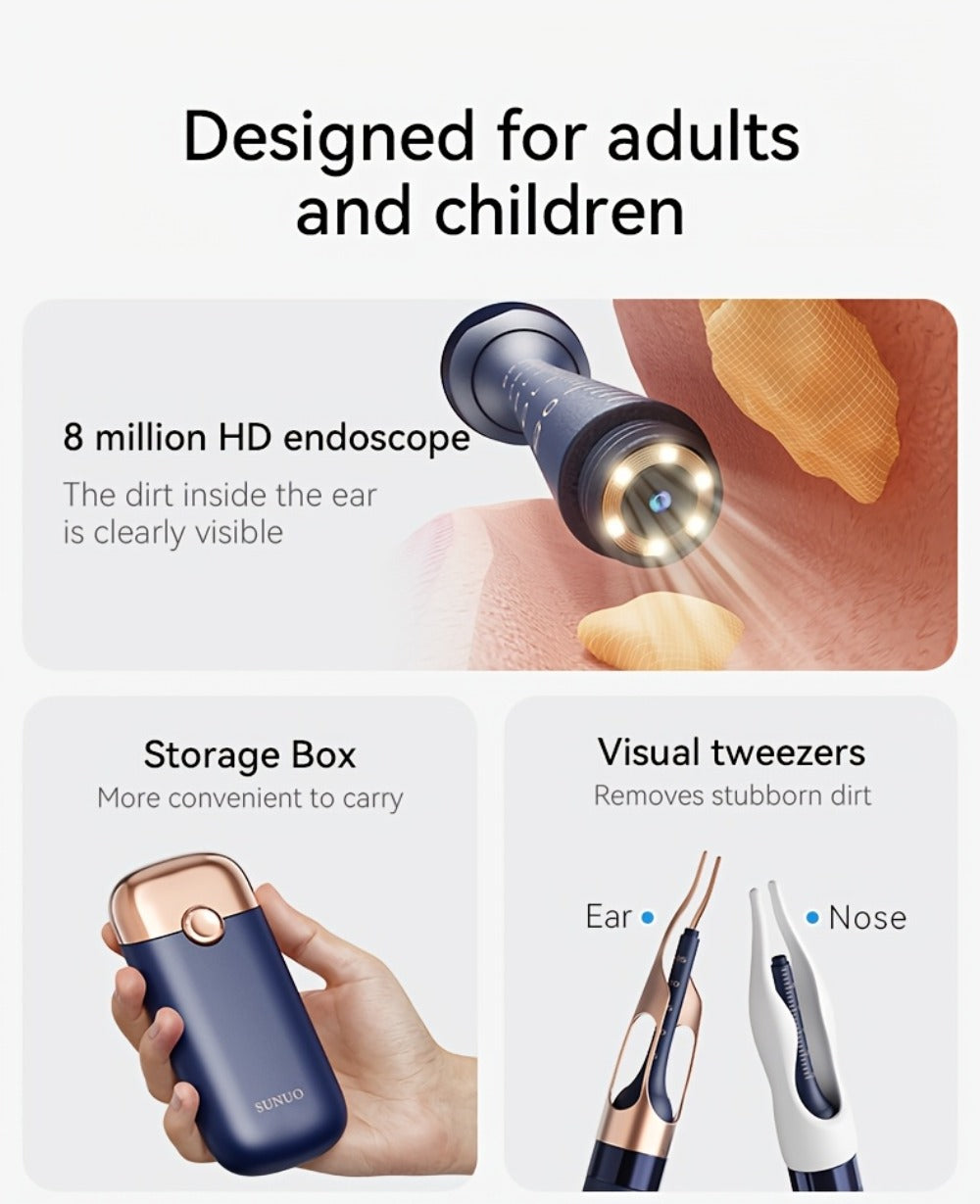 Upgraded 1080P Ear Wax Removal Tool with Camera & Storage Case ¨C LED Light, iOS & Android Compatible, Complete Ear Cleaning Kit, Holiday & Birthday Gift for Whole Family
