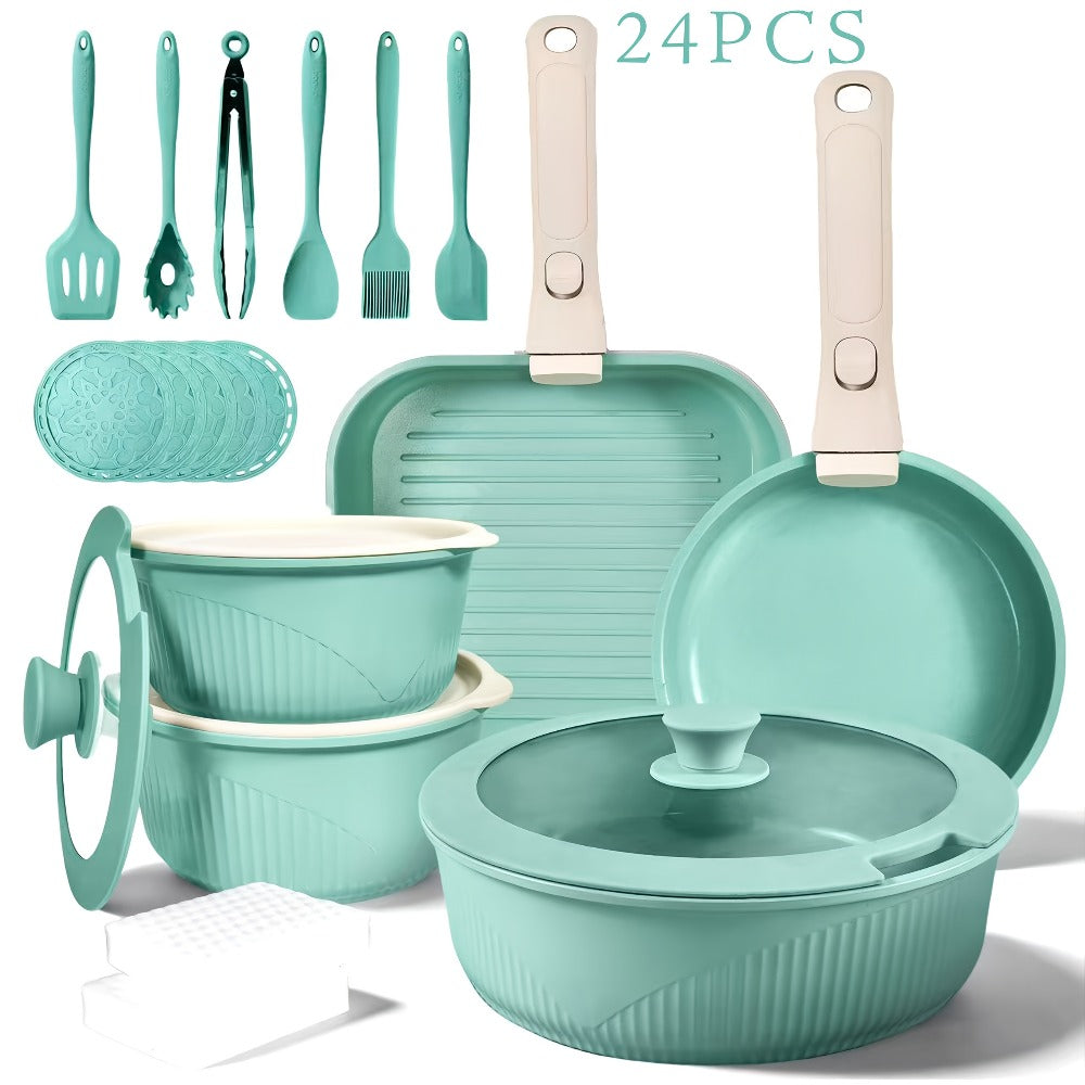 Nonstick Cookware Set 5/7/24 Piece Induction Ready with Detachable Handles ¨C Stackable Pots & Pans Set Includes Skillet Frying Pan Soup Pot Steak Pan for Home RV Kitchen, Multiple Colors